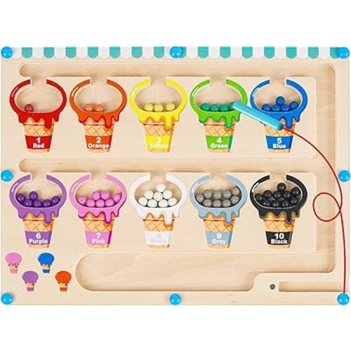 Toddler Toys for Ages 2-4 Girls Boys, Magnetic Color and Number Maze, Montessori Toys for 2 3 Year Old, Wooden Toddler Puzzles Magnets for Kids 3-5, Magnetic Board Toy, Learning Toy Birthday Gifts