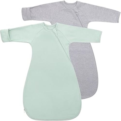 Newborn Baby Transitional Swaddle Sack Arms Up Sleeves Mitten Cuffs 2 Pack 0-3 Months Premium Soft Cotton, Wearable Swaddling Blanket Sleeping Sacks for Boys Girls Calms Startle Reflex Sleep Bag