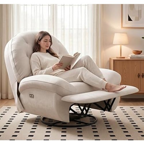 Oversized Swivel Rocker Recliner, Power Glider Recliner Chair for Adults, Zero Gravity Recliner, with Adjustable Headrest and Footrest, 270° Electric Nursery Rocking Chairs for Living Room Bedroom