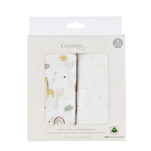George Baby Neutral Boxed Organic Cotton Muslin Swaddling Blankets (2 Count). - Walmart.ca