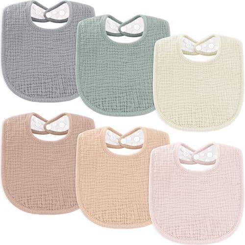 Susurration Muslin Baby Bibs 6 Pack Cotton Baby Drool Bibs,Soft Adjustable Baby Drooling Bibs for Unisex Boys Girls