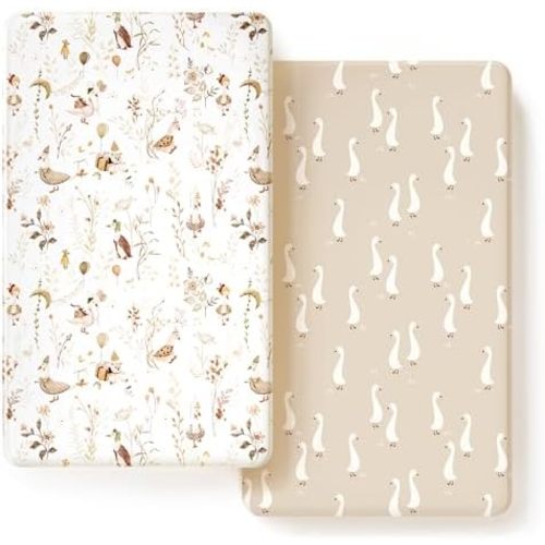 GRSSDER Ultra Soft Jersey Knit Crib Sheets 2 Pack, Stretchy Crib Mattress Sheet with Deep Pocket, Universal Fit Most Crib Pads Safe and Snug, Breathable Fitted Sheets for Baby, Duck