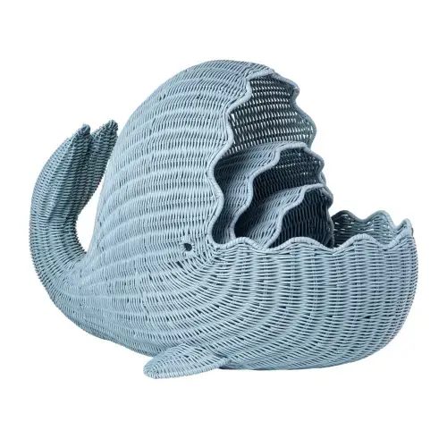 Blue Woven Whale Storage Baskets - Set of 3