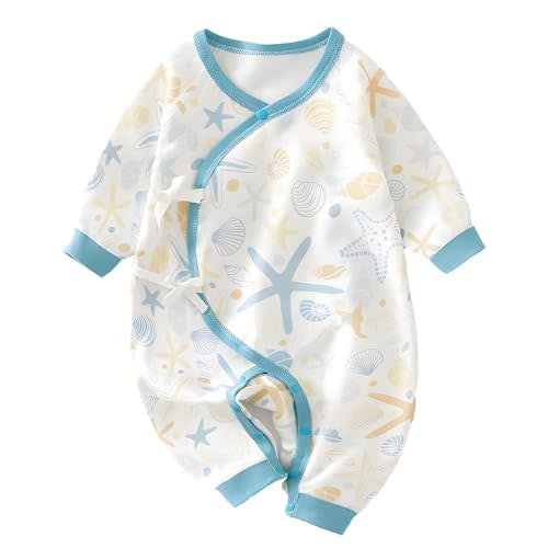 Organic Cotton 0-6M Unisex Newborn Baby Sleepers Pajamas | Ultra Soft, Gender Neutral, Double-Layer Belly Cover, Breathable, Footless, No Shrinking Fading or Pilling Wash After Wash