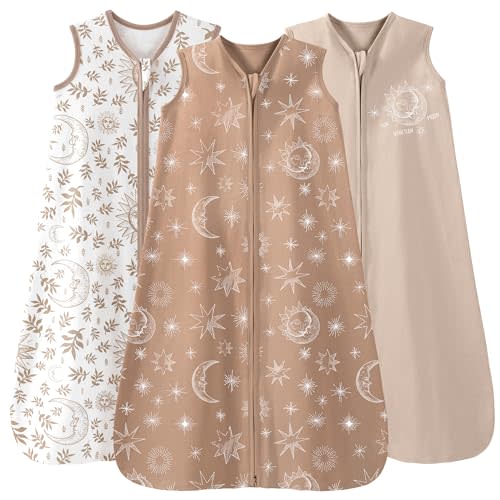 Unnivoll Baby Sleep Sack 0-6 Months 3 Pack 100% Cotton Lightweight 0.5 TOG Wearable Blanket Baby Sleep Bag with 2-Way Zipper for Newborn Infant Toddler Beige