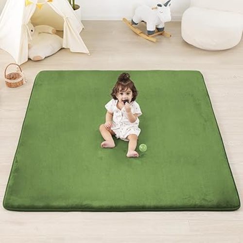 1.3" Thick Baby Floor Play Mat 50x50, Basic Padded Foam Mat for Tummy Time Crawling, Non Slip Cushioned for Babies Toddlers Infants Kids (Olive)