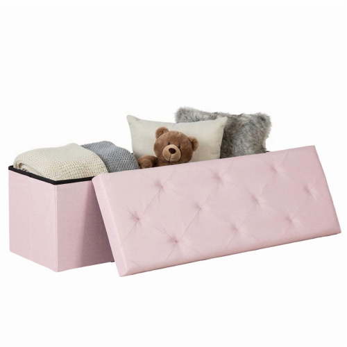 Gianna 43 Inches Folding Storage Ottoman Bench, Storage Chest, Foot Rest Stool, Bedroom Bench with Storage, Pink