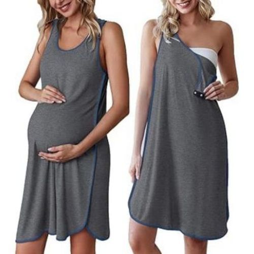 Ekouaer Labor and Delivery Gown for Hospital 3 in 1 Nursing Dress Sleeveless Maternity Snap Button Breastfeeding Nightgown Grey M