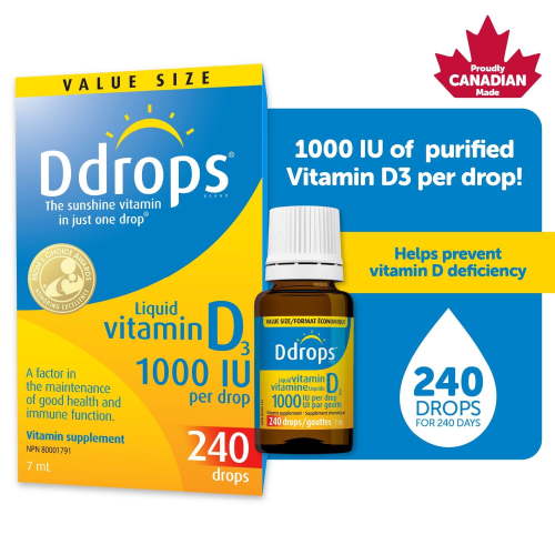 Ddrops® Liquid Vitamin D3 Vitamin Supplement, 1000IU Value Size, 7 mL, 240 drops - Walmart.ca