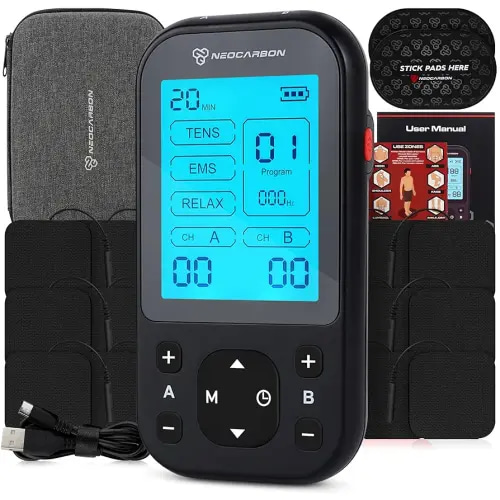 TENS Unit Muscle Stimulator Pro for Back Pain Relief, Shoulder Recovery and Physical Therapy, Electronic EMS Massager Machine with PMS Pulse for Effective Shock Therapy, FSA/HSA Eligible, Black