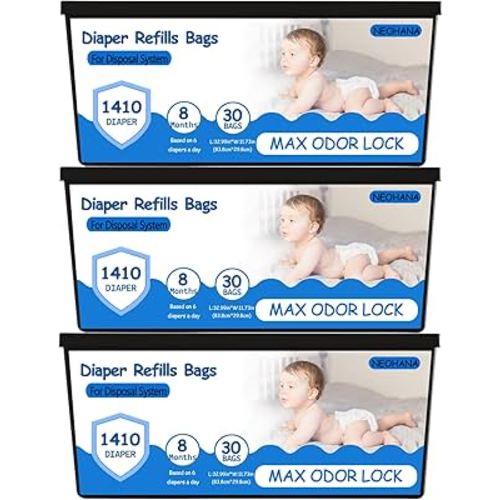 Diaper Pail Refill Bags Compatible with Genie Easy Roll Signature & Platinum Diaper Pails, 7-Layer Odor-Barrier Technology, Extra Thick, Holds up to 4230 Newborn Diapers (90 Count (Pack of 3))