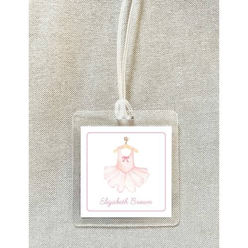 Personalized Pink Ballet Bow Bag Tag, Laminated Square Girl Luggage Tag, Diaper Bag Tag