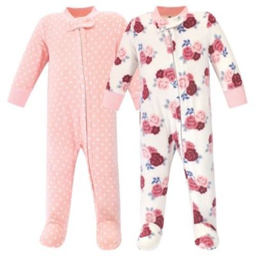 Hudson Baby Infant Girl Fleece Zipper Sleep and Play 2pk, Floral, 0-3 Months