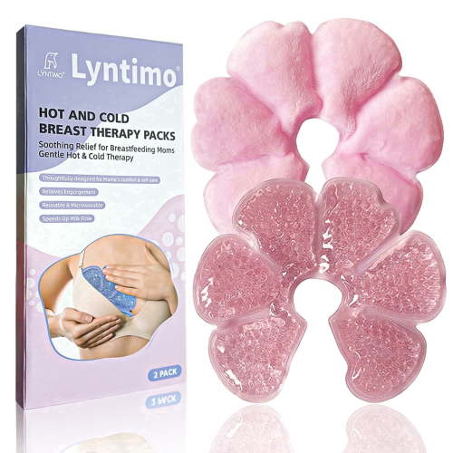 Lyntimo Hot and Cold Breast Therapy Packs, Postpartum Breastfeeding Essentials Nipple Ice Warm Compress for Lactation Support, One Size, 2pack, Pink