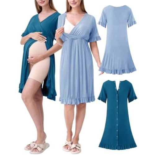 SUNNYBUY 2 PCS Maternity Hospital Labor Gown & Postpartum Nursing Dress Set