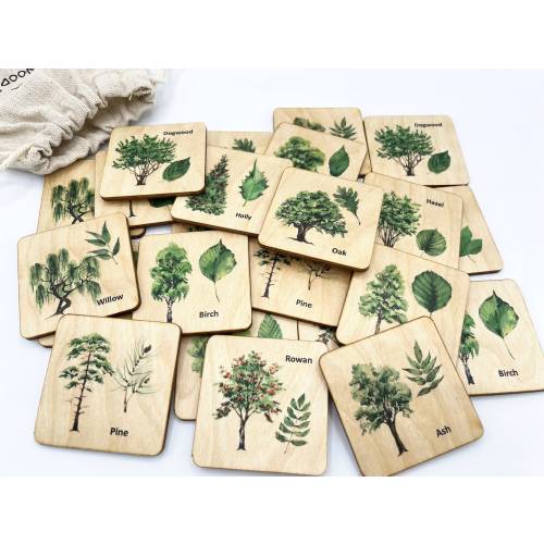 Wooden North American Tree leaf Matching Game, Montessori match Tree leaves activity for homeschool toddler preschooler kindergarten kids