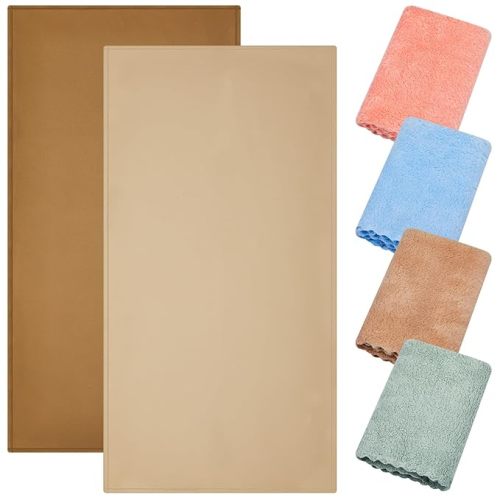 Wenqik 2 Pcs Leather Baby Portable Changing Pad Wipeable Foldable Changing Mat Multipurpose Diaper Changing Pad Liner with 4 Washcloths Towels for Toddler Infants Travel Shower Gifts, 16 x 30 Inch