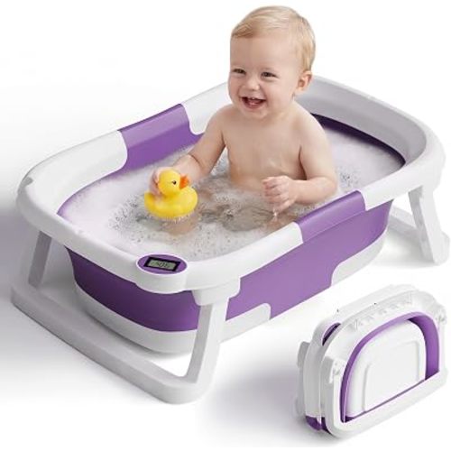Collapsible Baby Bathtub with Thermometer, 0-36 Months, Purple