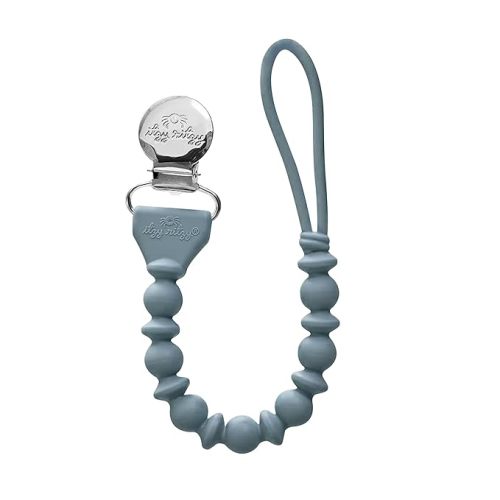 Itzy Ritzy Silicone Pacifier Clip; 100% Food Grade Silicone Pacifier Strap with Clip Keeps Pacifiers, Teethers & Small Toys in Place; Features One-Piece Design & Cord (Storm Gray)