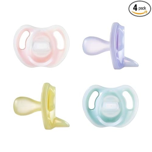Tommee Tippee Ultra-Light Silicone Pacifier, 6-18 Months, Symmetrical One-Piece Design, BPA-Free Silicone Binkies, Pink/Violet/Yellow, Pack of 4