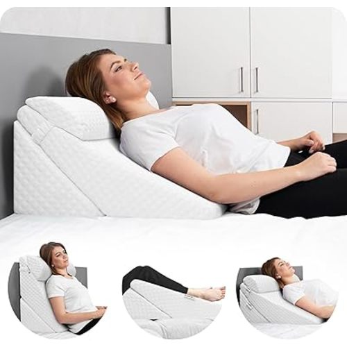 Lunix LX6 FSA 3pcs Orthopedic Bed Wedge Pillow Set with Washable Cover, After Surgery Recovery Memory Foam Support, Oeko-TEX Certified, with Hot/Cold Pack & Storage Bag, Pebble White