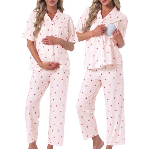 DARING DIVA Women's Maternity Nursing Pajama Sets Breastfeeding Button Down 2XL Pink