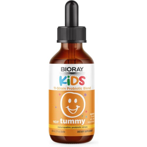 BIORAY Kids NDF Tummy, Raspberry - 2 fl oz - 11-Strain Probiotic Blend - Supports the Immune Response in the GI Tract - Non-GMO, Vegan, Gluten Free - Approx. 30 Servings