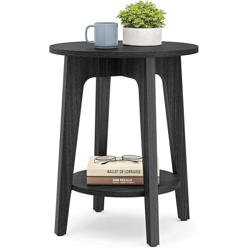 VASAGLE MAEZO Collection - Side Table, 2-Tier Small Round End Table, Nightstand with Tapered Legs, Curved Transitions, for Small Spaces, Living Room, Bedroom, Charcoal Gray ULET283T22