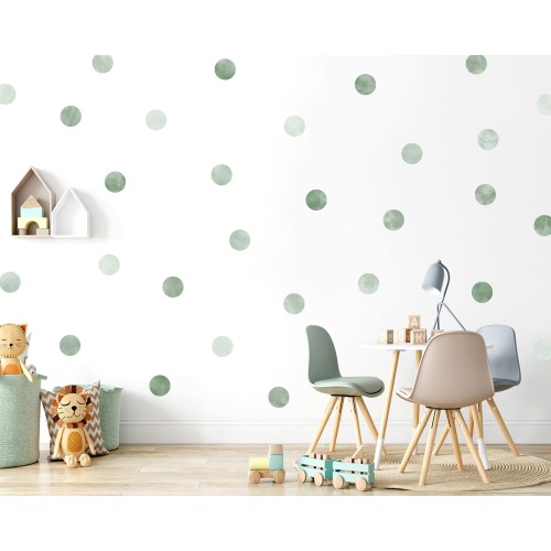 Sage Green Watercolour Polka Dot Wall Stickers, Green Ombre Watercolour Nursery Wall Decals, Shades of Mint and Moss Green Kids Room Decor