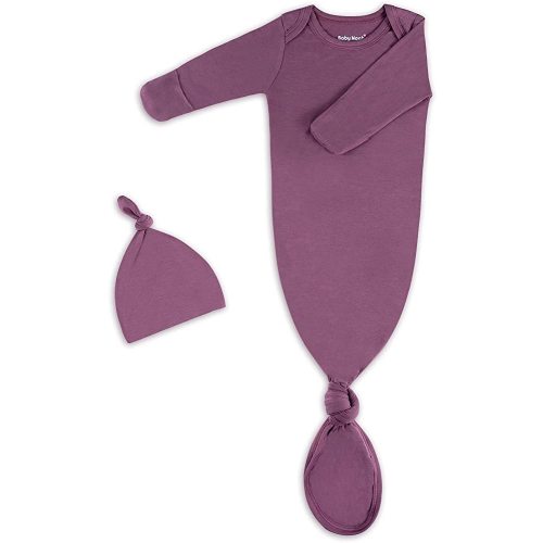 Newborn Baby Knotted Gown, Super Soft Silky Infant Long Sleeve Sleeper for Baby Girl and Boy Sleeping Bag with Hat