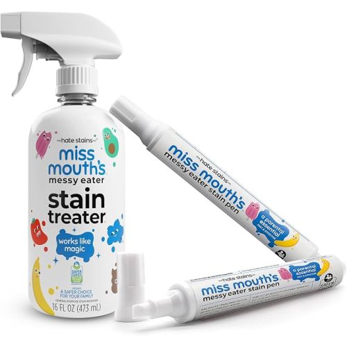 Miss Mouth's Messy Eater Stain Treater - 16oz Spray & Portable Remover Pens 2-Pack - Spot Cleaner for Clothes, Carpet & On-the-Go - Baby Stain Spray
