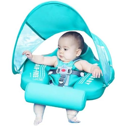 Mambobaby Float with Canopy Size Improved Non Inflatable Infant Baby Pool Float Smart Mambo Float Swim Trainer Baby Swim Float Mambo Baby Float Solid Air Free Water Waist Swimming Ring