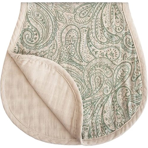 mushie Muslin Baby Burp Cloths | 100% Organic Cotton, Set of 2 (Green Paisley/Fog)