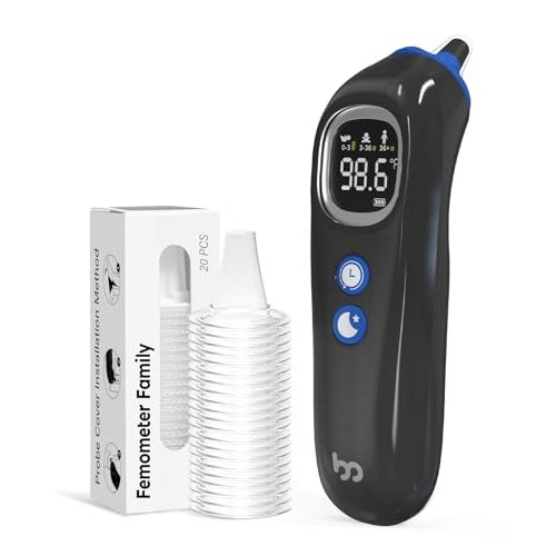 Ear Thermometer with Heated Probe, High Accuracy Thermometer for Kids, Adults and Babies with 32 Memory Recall, Mute and Night Light, Includes 21 Disposable Probe Covers, Storage Box, FSA/HSA Eligible