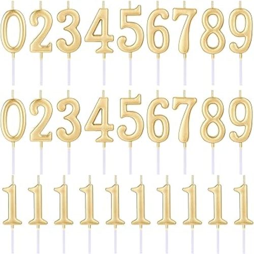 28 PCS Number Birthday Candles Champagne Number Candles Cake Candles for 1st Birthday to 18th Birthday Decoration, Wedding Anniversary, Party Celebration, Baby Showers (Champagne)