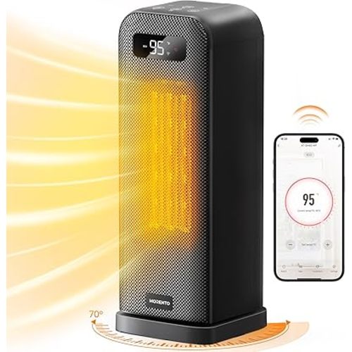 MORENTO Space Heaters for Indoor Use, Smart Space Heater, Wi-Fi & Voice Control, Portable Heater with Thermostat, 1500W Electric Heater, 12H Timer, Quiet Space Heater for Office Bedroom Home (Black)