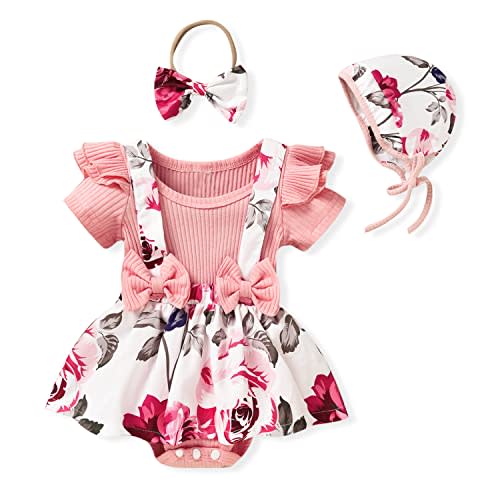 Unutiylo Preemie Newborn Baby Girl Clothes Romper Suspender Dress Summer Outfits Ruffle Short Sleeve Set