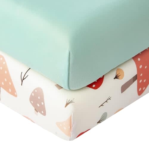 SDIII 2 Pack Mushroom Crib Sheets for Boys Girls 52×28 Stretchy Microfiber Jersey Knit Soft Fall Crib Sheets for Standard Crib and Toddler Mattress