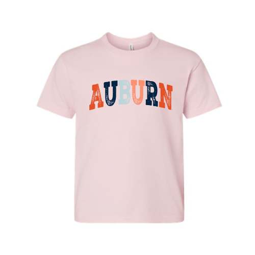 The Auburn Arch Multi | Youth Soft Pink Tee – Scarlet & Gold