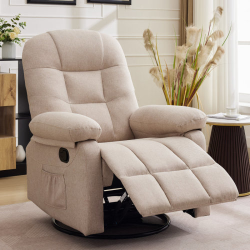 Ebern Designs Recliner Chair, Small Recliner For Small Space, 360 ° Swivel Rocker Recliner For Living Room, Manual Recliner With Side Pockets & Reviews | Wayfair