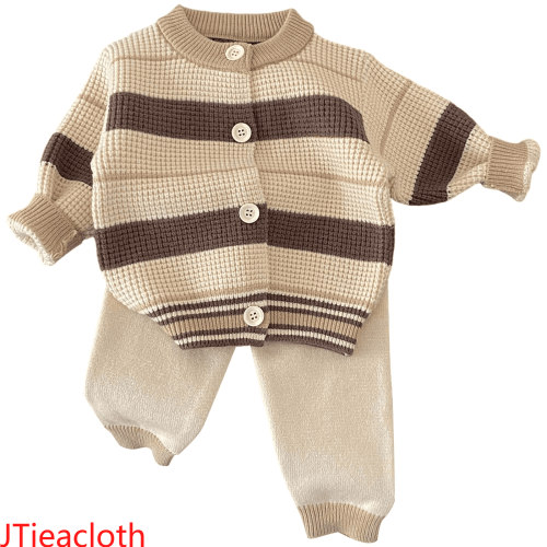 JTieacloth Pant Sets for Boys Baby Boys Outfits & Sets Striped Knit Cardigan Coat Two Piece Set Soft Comfortable Warm Casual Winter Clothes For 0 12 Months,Sizes 3-6 Months(Brown)