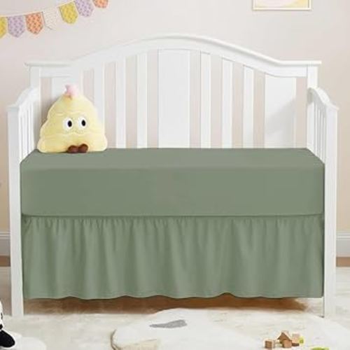 Crib Ruffle Bed Skirt Microfiber Nursery Bedding Skirt for Baby Girls (24” x 38” x 10") Inch - Sage Solid