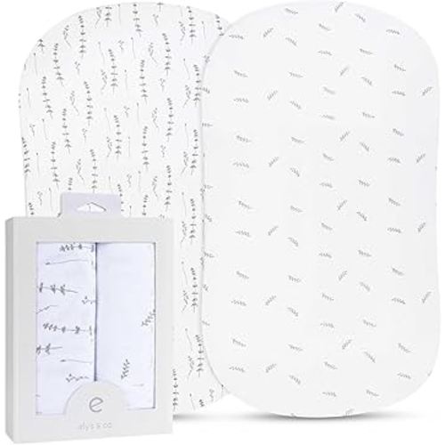 Ely’s & Co. Bassinet Sheets, Baby Boy/Girl Fitted Bassinet Mattress Sheet Set - 2 Pack, 100% Jersey Knit Cotton, fits Oval, Hourglass and Rectangle Mattress, Forest Grey Floral, 32”x16”x3”