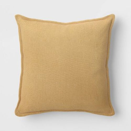 Square Linen Reversible Throw Pillow with Flange Contrast Neutral/Gold - Threshold™