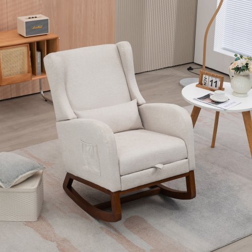 High back Upholstered Accent Rocking Chair Nursery Chair With Retractable Footrest