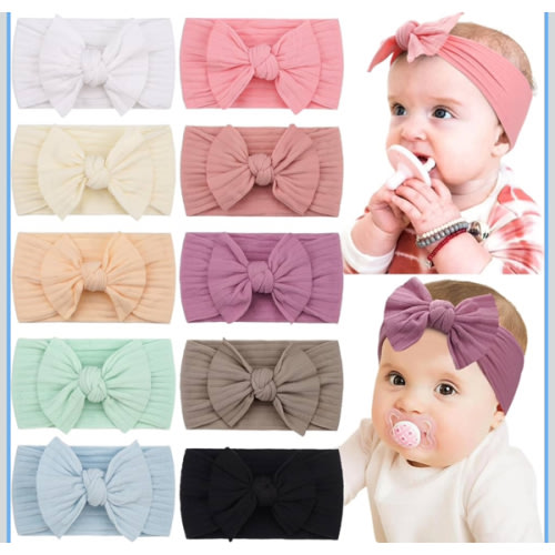 CÉLLOT 10 Colors Super Stretchy Soft Knot Baby Girl Headbands with Hair Bows Nylon Head Wrap For Newborn Baby Girls Infants Toddlers Kids