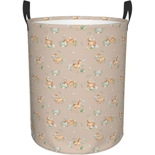 Watercolor Baby Deers Animal Round Laundry Hamper Storage Basket Toys Clothes Organizer Bin For Home Bathroom Bedroom Dorm Nursery, 62l