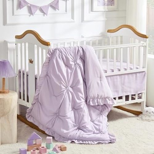 Princess Crib Bedding Set for Girls, 3 Piece Pintuck Baby Crib Bedding Set