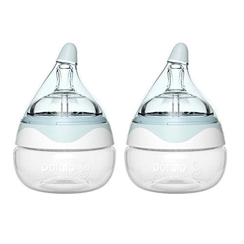 POTATO Glass Baby Bottles for Newborn Babies, Anti Colic Breastfeeding Bottle with Wide Neck, Slow Flow, 2pack, 2.5oz, Blue