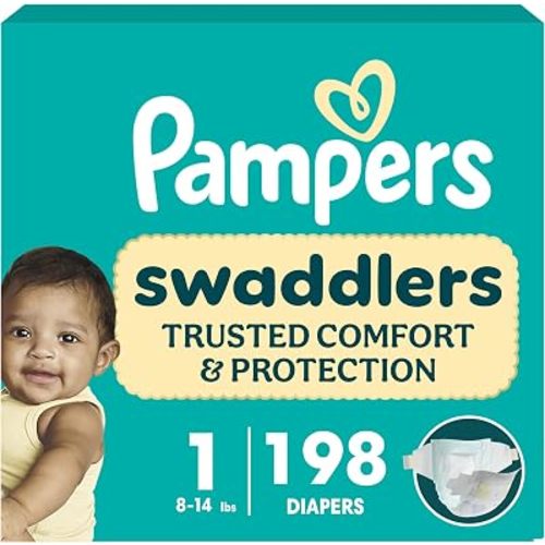 Pampers Swaddlers Diapers, Size 1 (8-14 lbs), 96 Count, Fragrance Free, Hypoallergenic, Absorbent, Pediatrician Recommended, Skin Safe